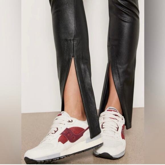 Spanx Leather-Like Front Slit Pants Women's XS in Luxe Black Faux Vegan NWT - Picture 5 of 12